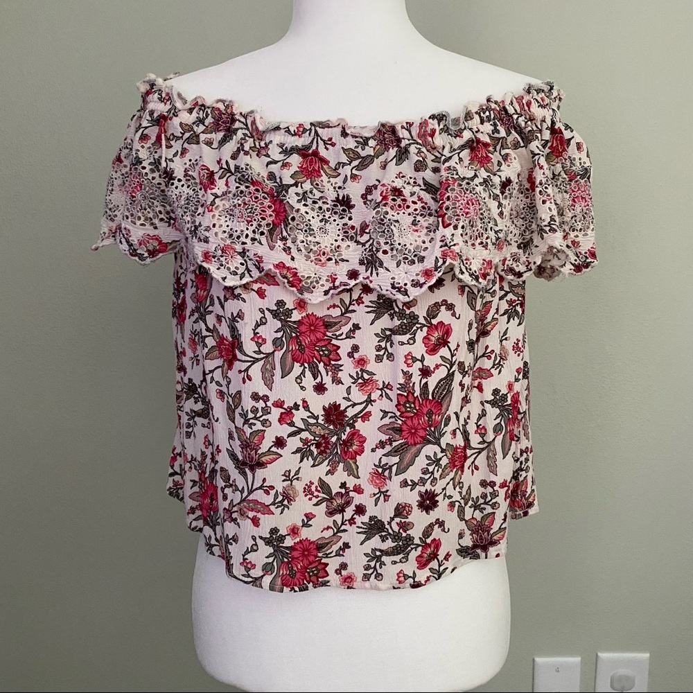 Floral, over the shoulder crop top